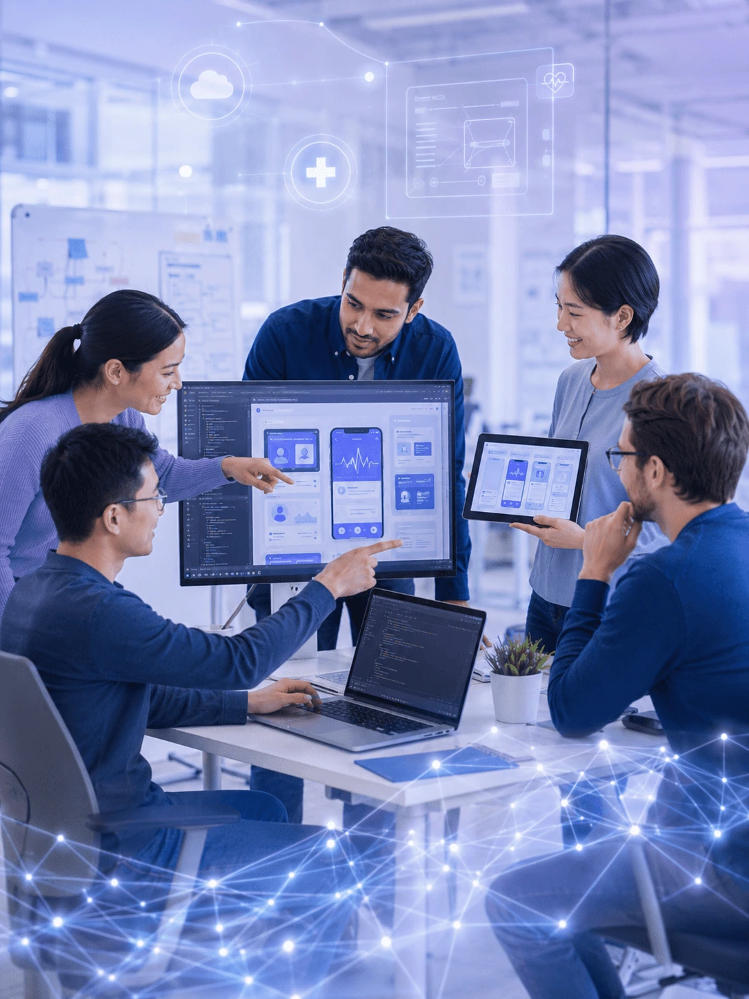 Software development team improving healthcare technology tools for better workflows and efficiency