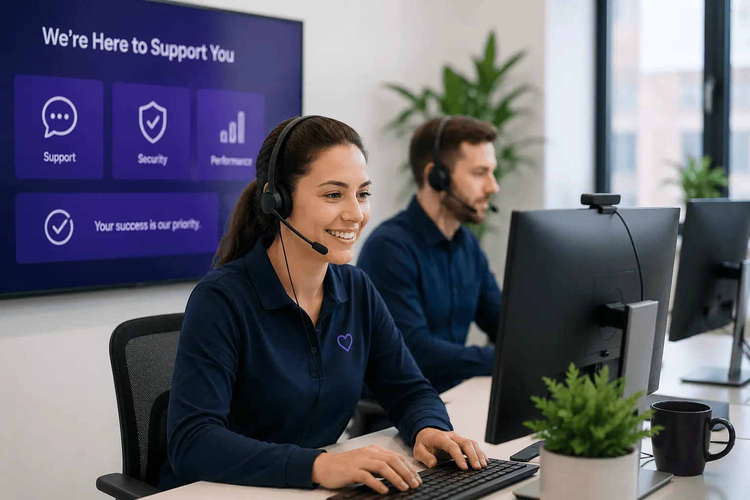 Support team providing ongoing assistance for custom healthcare software after launch
